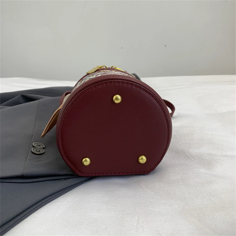 Women's Bucket Cylindrical Quality Leather Shoulder Bag