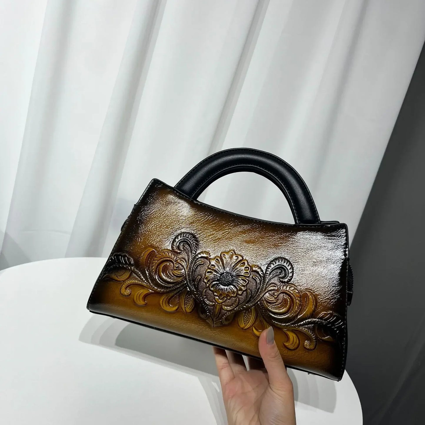 Women Vintage Embossed  Luxury Designer Saddle Shoulder Handbag