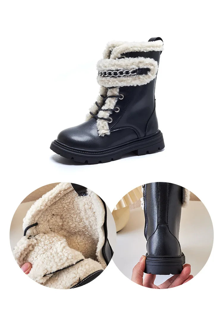 Children's Cotton PU Elegant PU Soft Retro Warm Ankle Boots