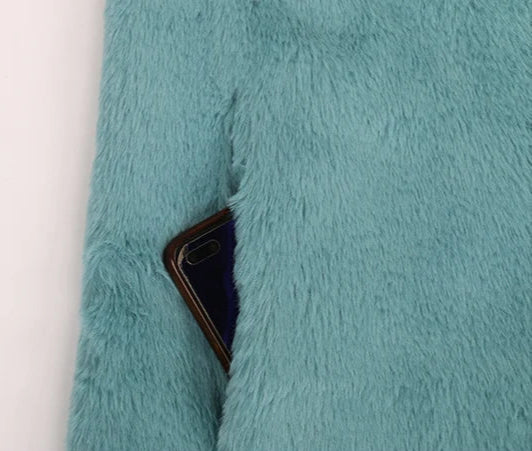 Women's Long Soft Fluffy Faux Rex Rabbit Fur Coat