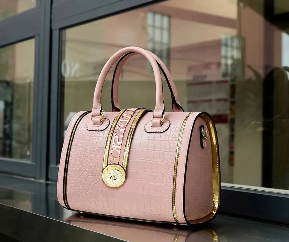 Women's Crocodile Embossed Letter Decoration Shoulder Handbag