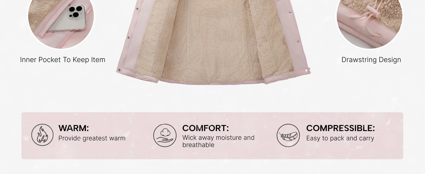 Women's Fleece Lined Ribbed Cuff Windproof Puffer Coat