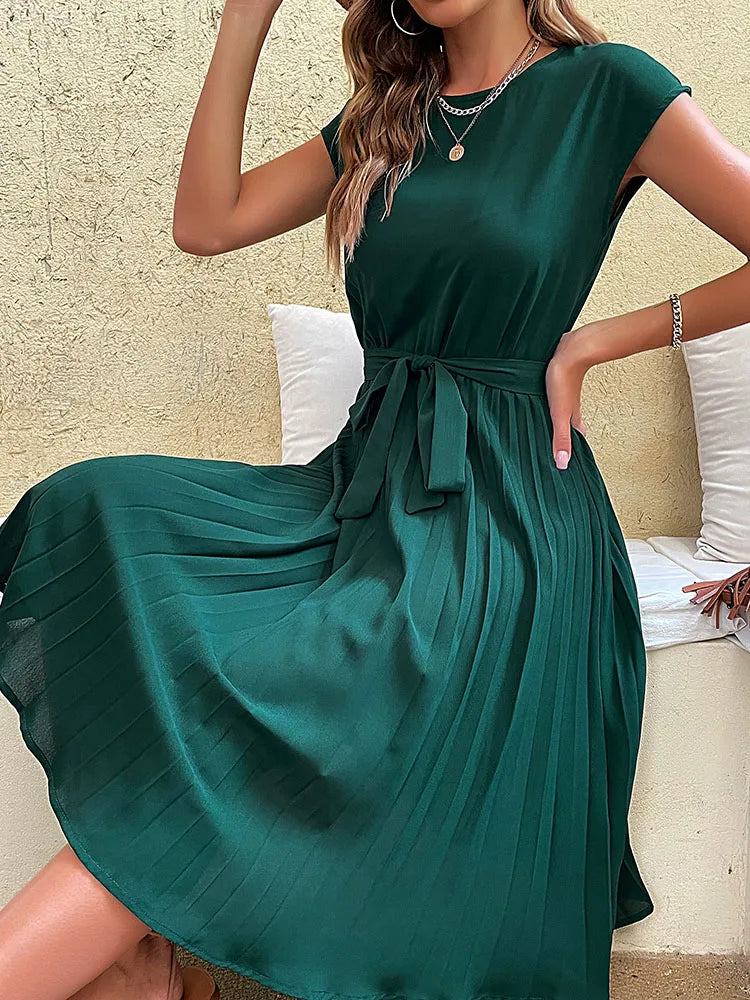 Women's Short Sleeve Pleated Beach Sundress