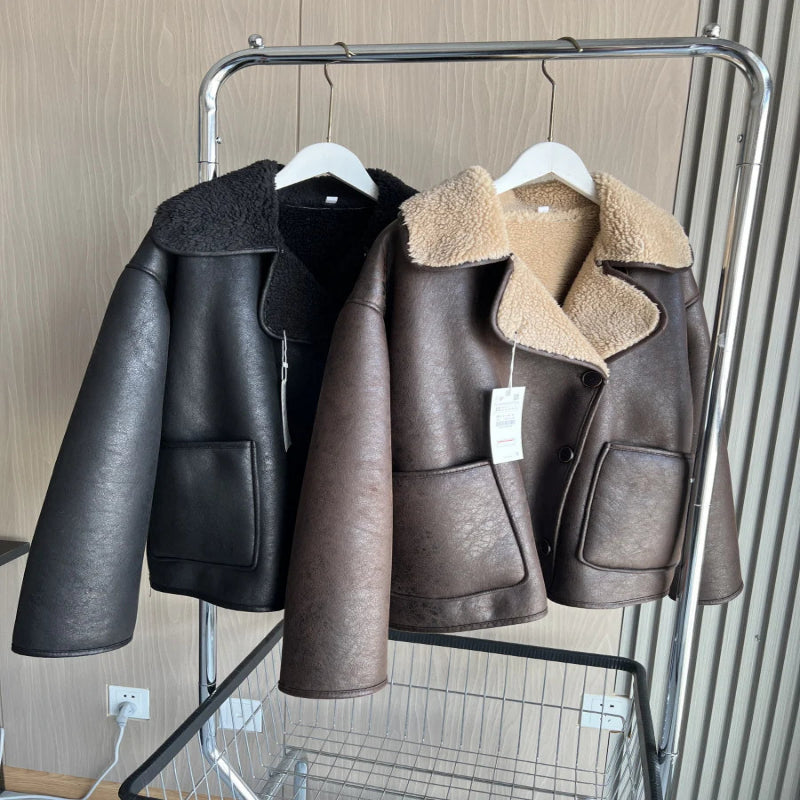 Women's Double Sided Collar Oversized Long Sleeve Jacket