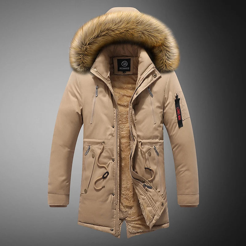 Men's Warm Wool Liner Windbreaker Fur Collar Hooded Jacket