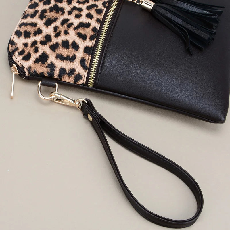 Women's Leopard Pattern Vintage Style Double Tassel Shoulder Bag