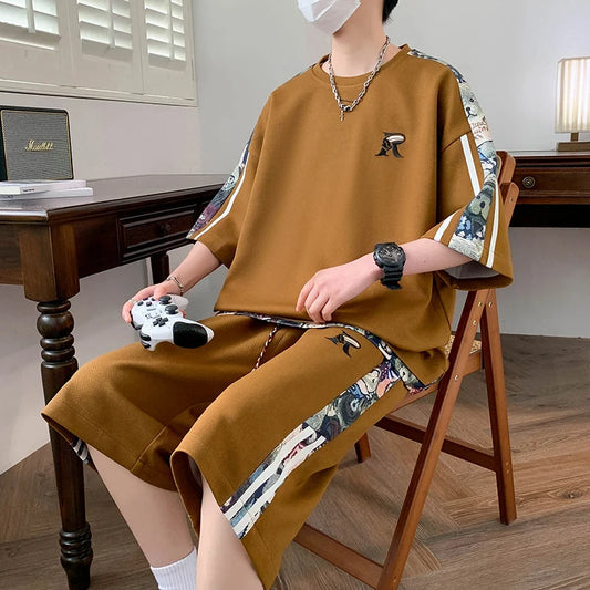 Men's 2Pcs Short Sleeved T-Shirt Short Set