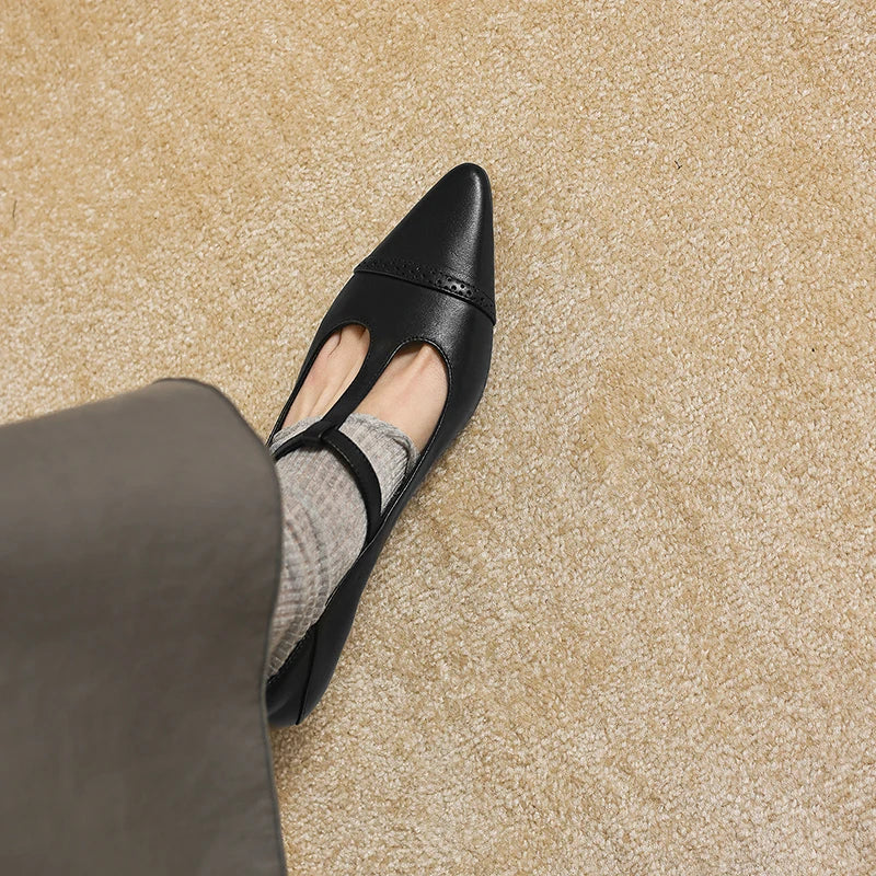 Women's Cow Leather T-Strap Pumps Shoes