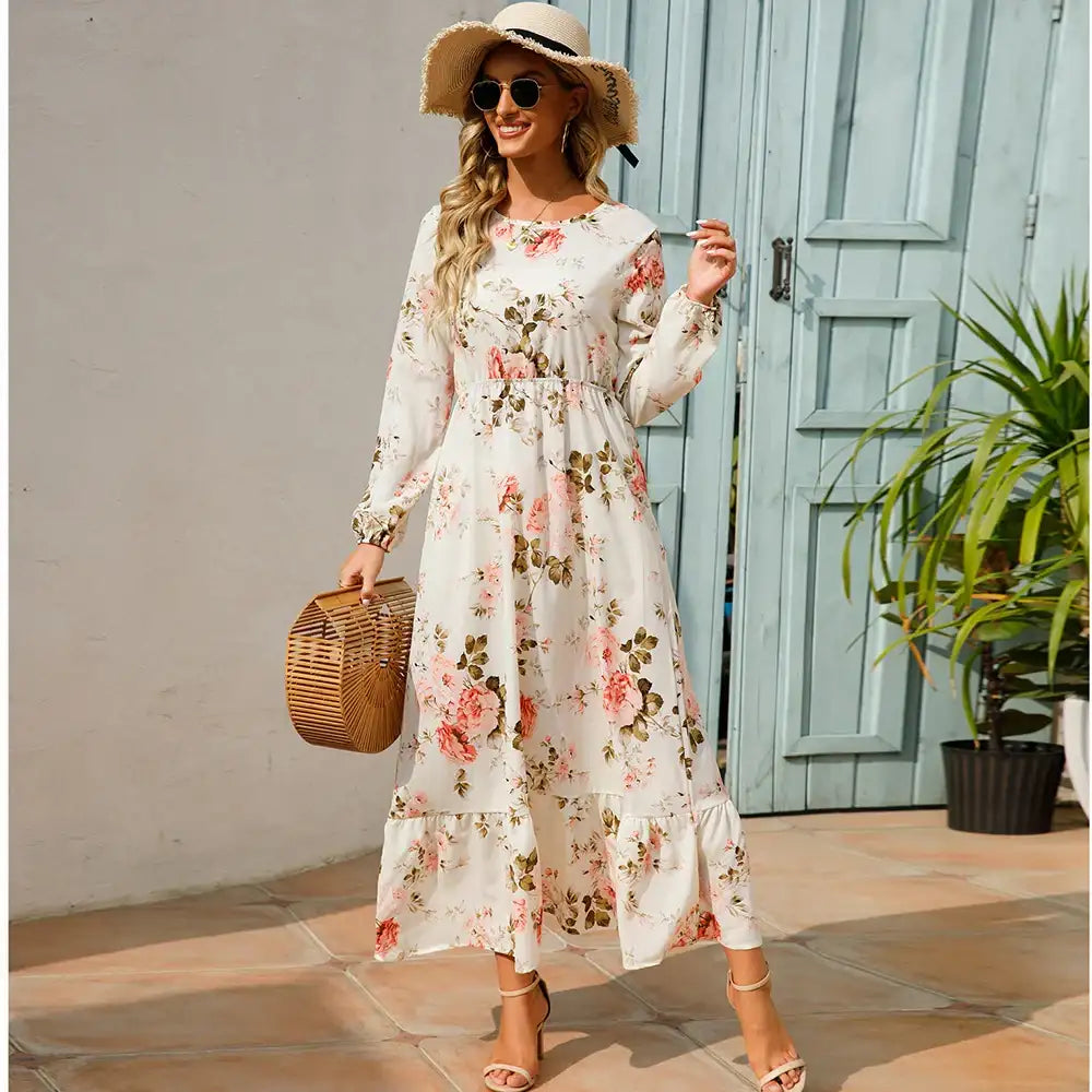Women's Bohemian High Waist Beach Chiffon Long Dress