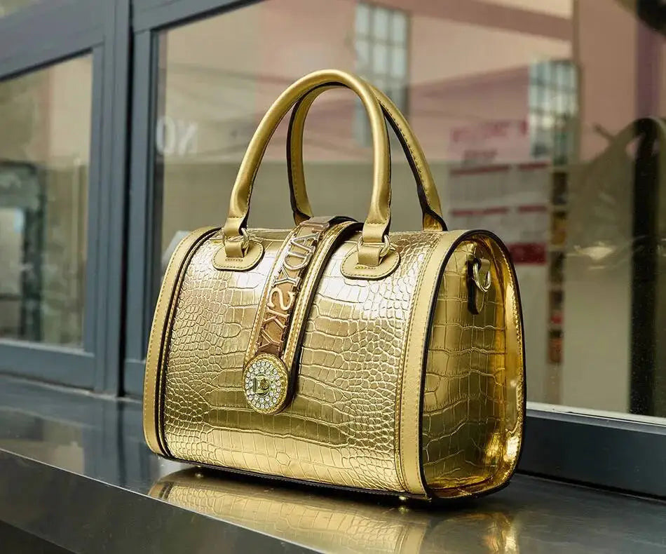 Women's Crocodile Embossed Letter Decoration Shoulder Handbag