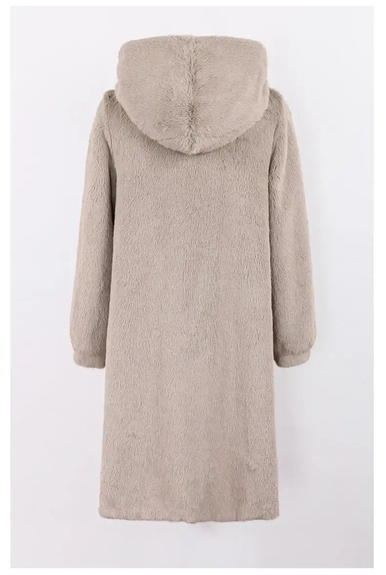 Women's Faux Mink Fur Hood Warm Fluffy Furry Coat