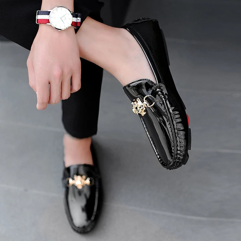 Men's Glossy Leather Slip-On Trendy Handmade Shoes