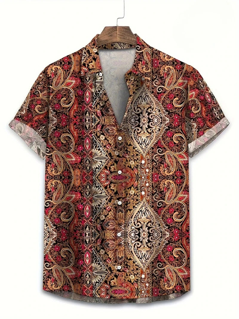 Men's Paisley Graphic Short Sleeved Bohemian T-shirt