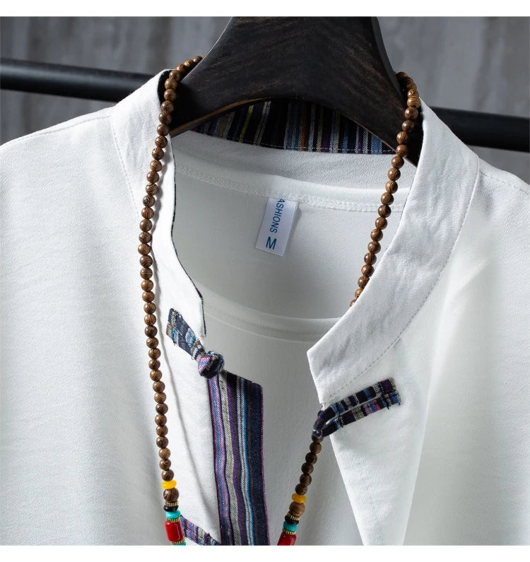 Men's 2PCs Cotton Linen Shirts Pants Set