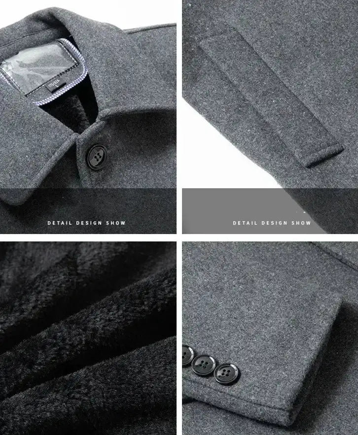 Men's Casual Fleece Liner Wool Slim Fit Trench Jacket