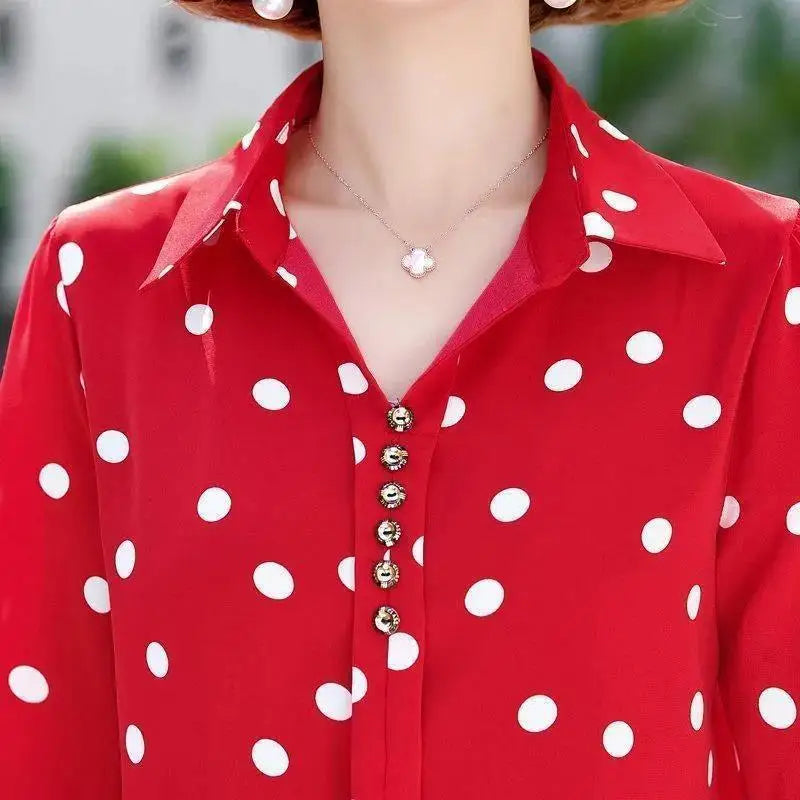 Women's Solid Polka Dot Chiffon V-Neck Shirt