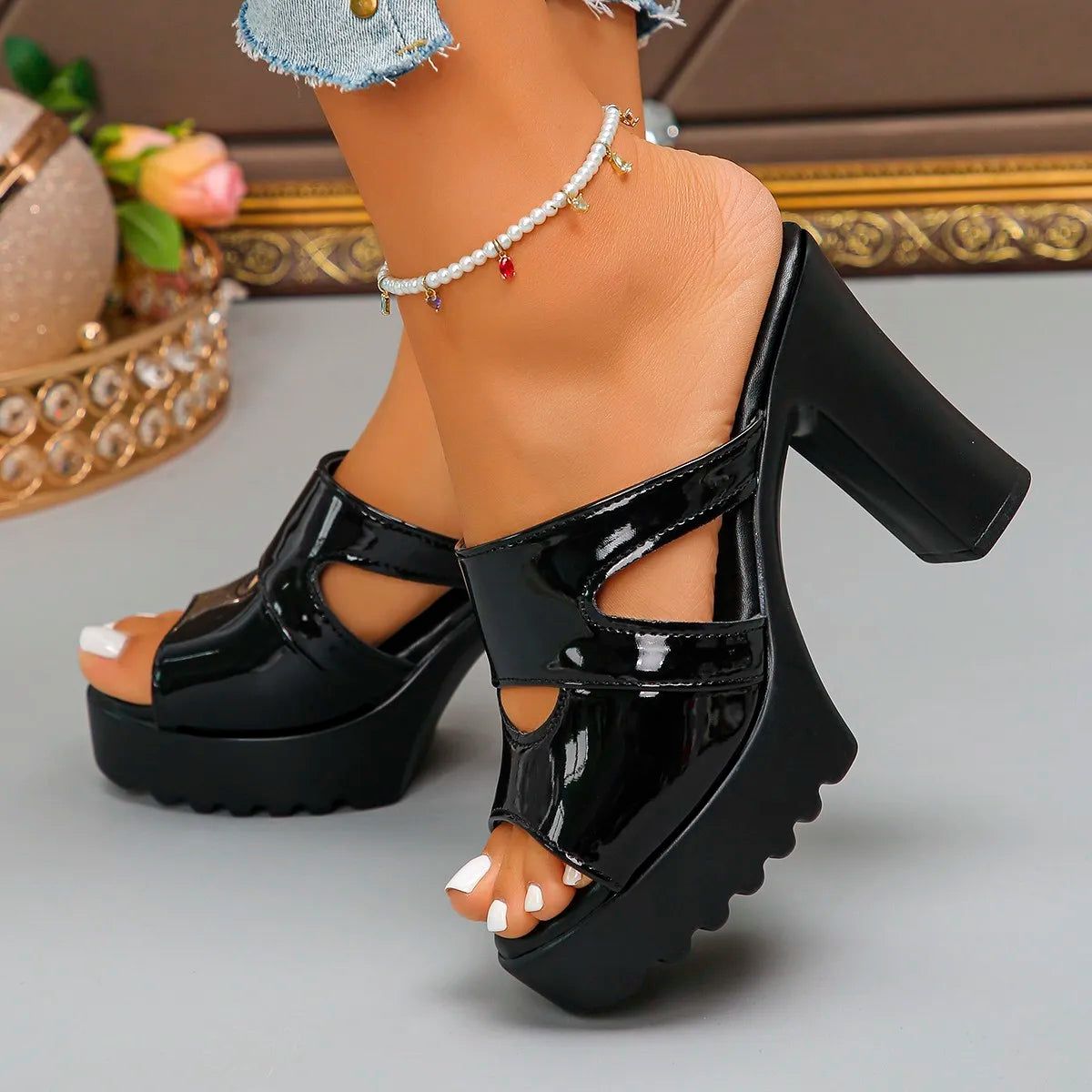 Women's High Heels Round Headed Fish Mouth Slippers