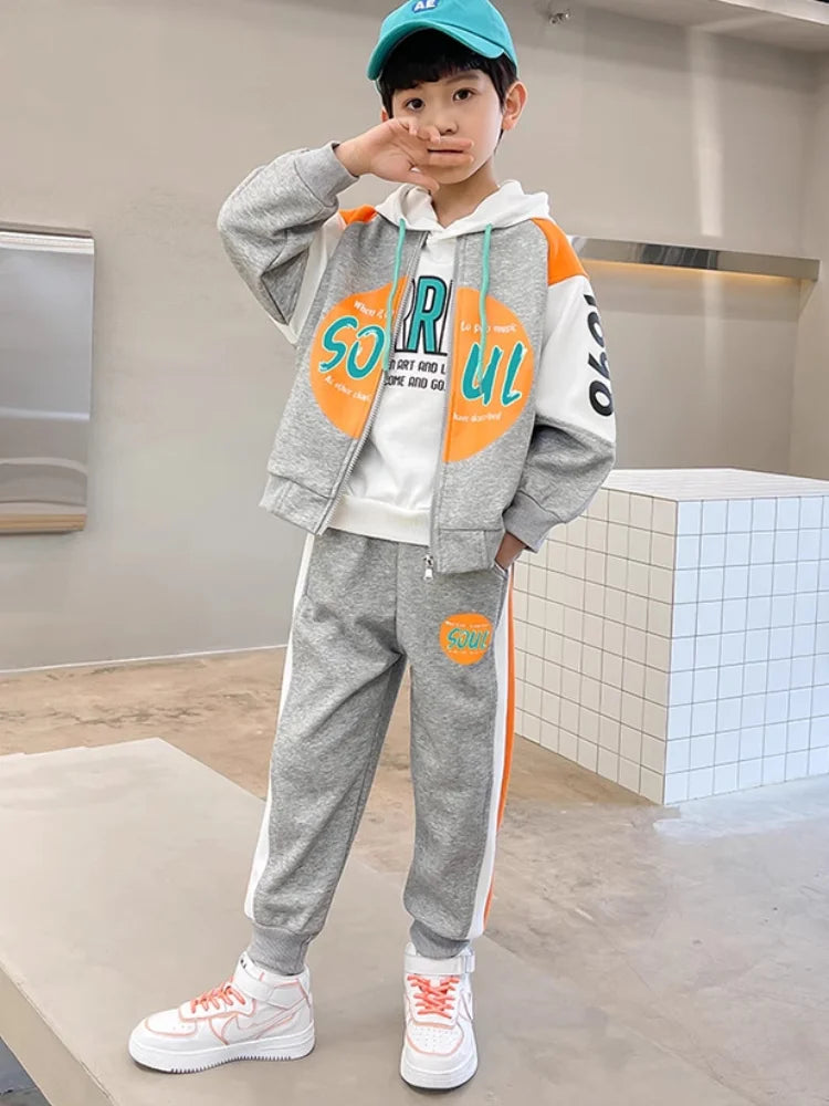 Boys 2Pcs Letter Printed Zip Jacket Pants Set