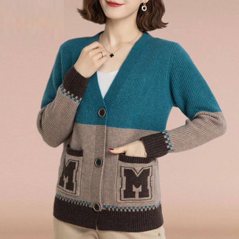 Women's Long Sleeve Pockets Button Knitted  Sweater Cardigan