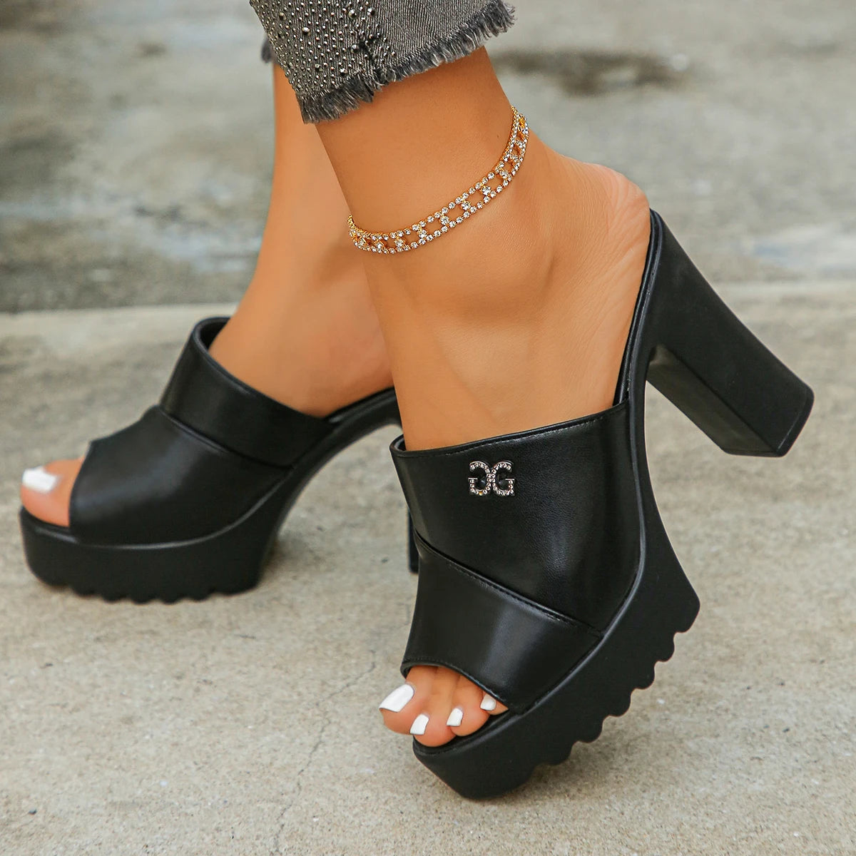 Women's High Heels Round Headed Fish Mouth Slippers