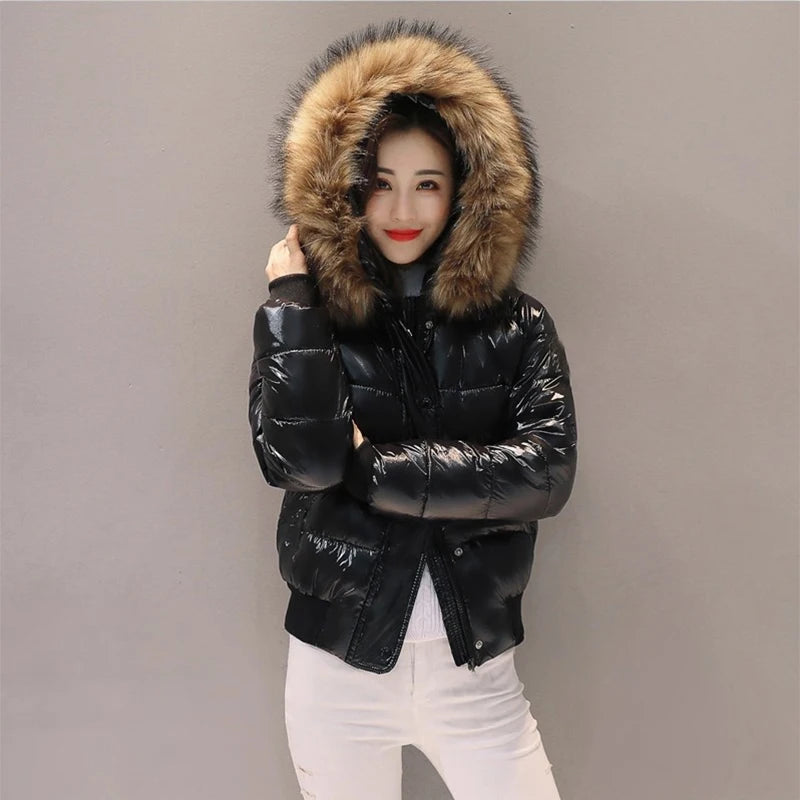 Women's Waterproof Fake Fur Hooded Short Jacket