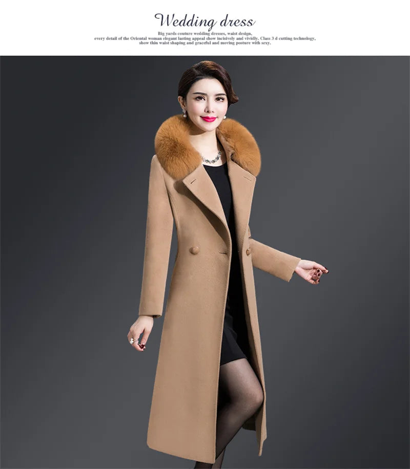 Women's Long Slim Fur Collar High Quality Coat