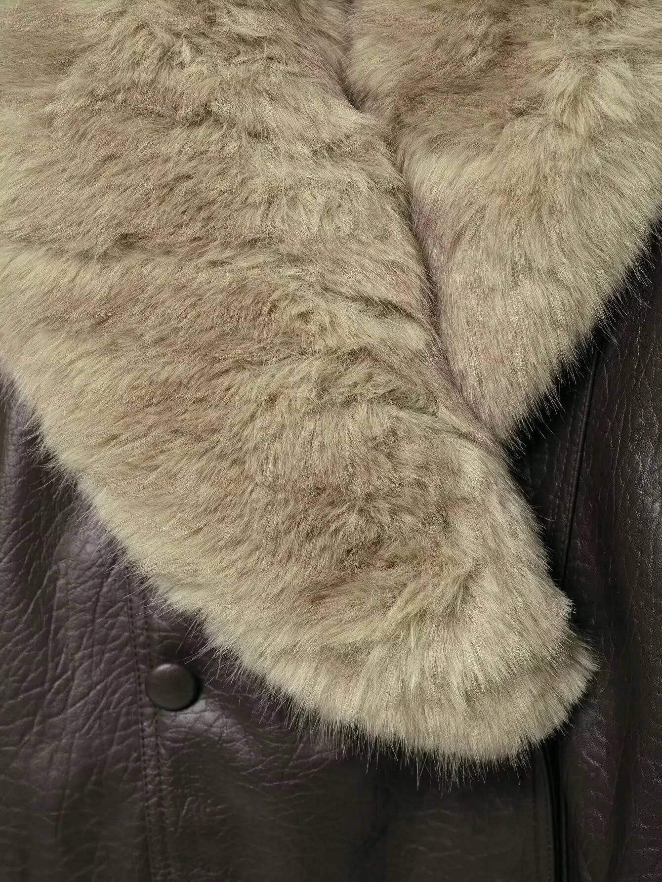 Women's Loose Faux Leather Big Fur Collar Causal Jacket