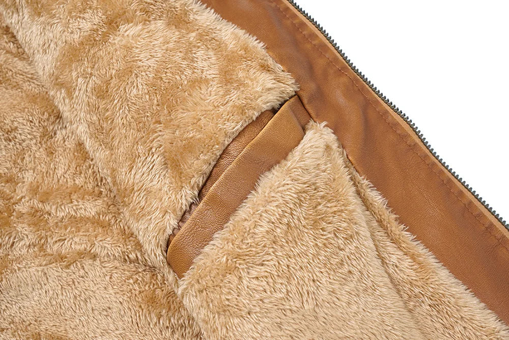 Men's Fur Leather Hooded Zipper Biker Jacket