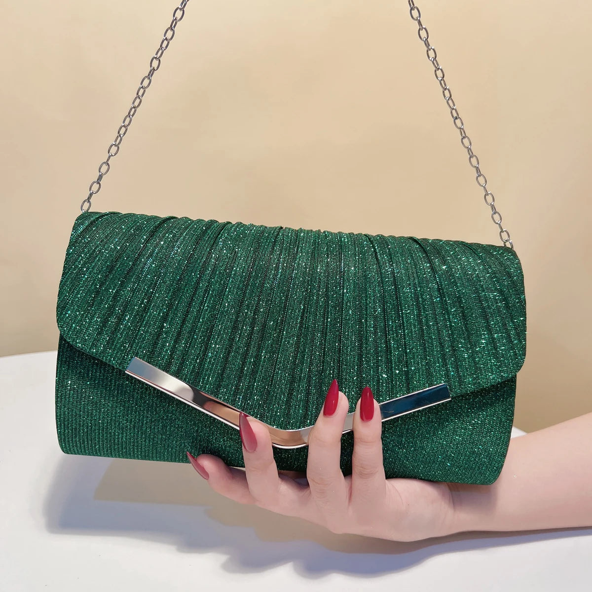 Women's Charm Clutch Glitter Shiny Metal Chain Purse