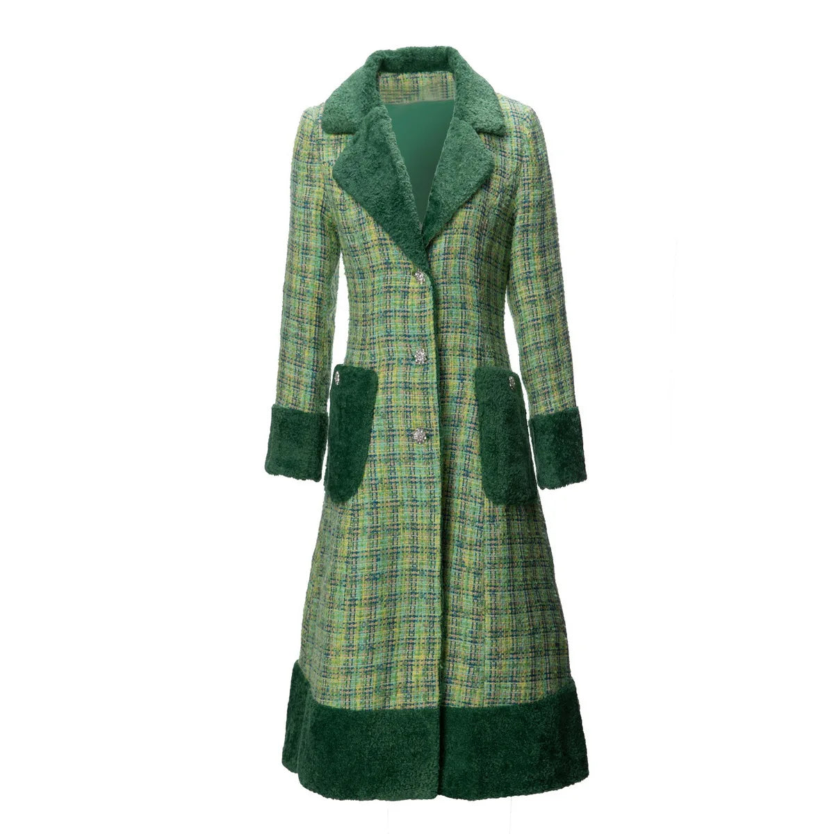 Women's Long Sleeve Collar Plaid Woolen Coat