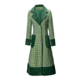 Women's Long Sleeve Collar Plaid Woolen Coat