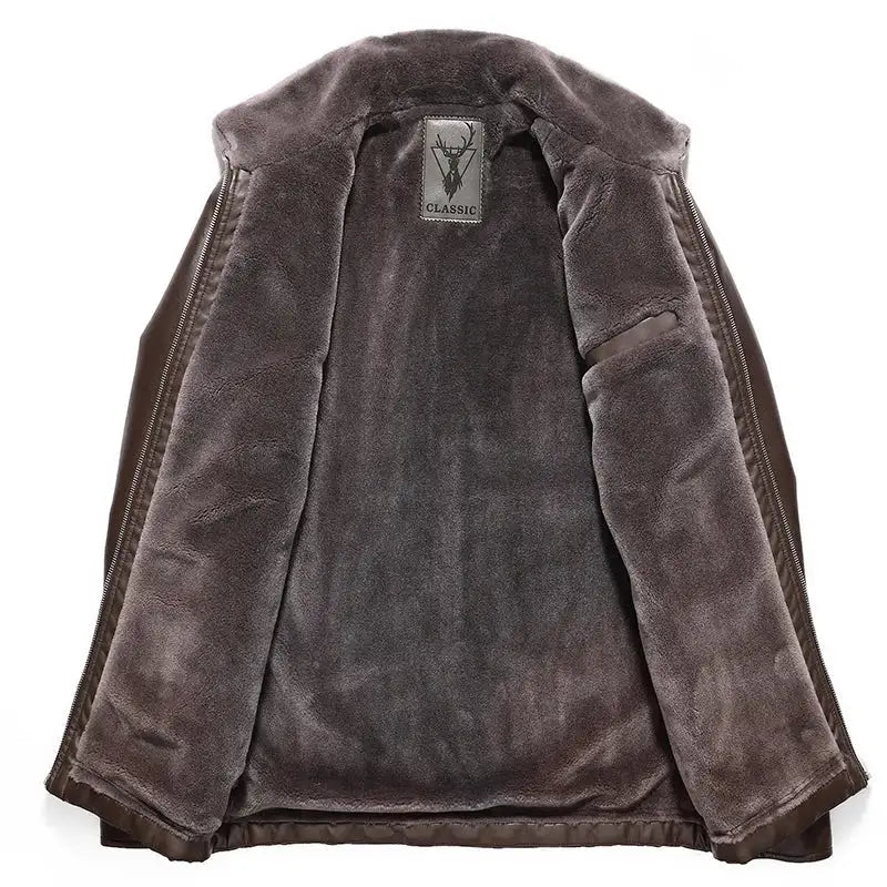 Men's Slim Fur Collar Fleece PU Leather Biker Jacket