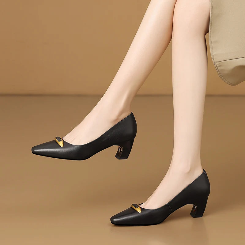 Women's Handmade Genuine Leather Mid Shallow Shoes