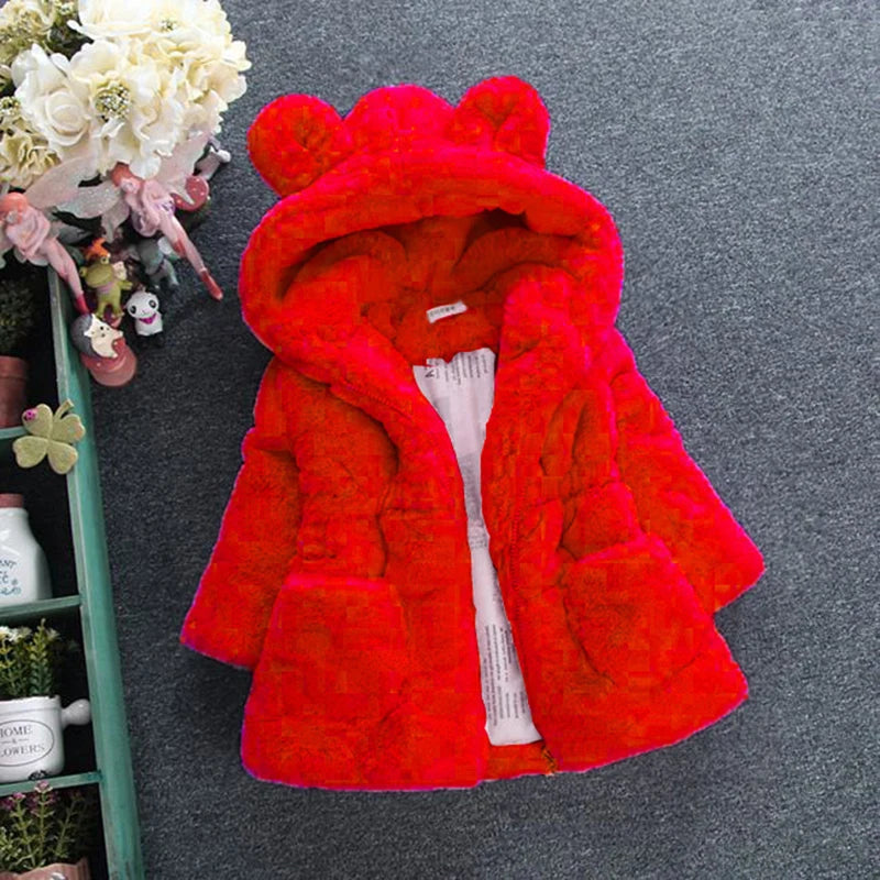 Girls Plush Warm Faux Fur Coat Jacket