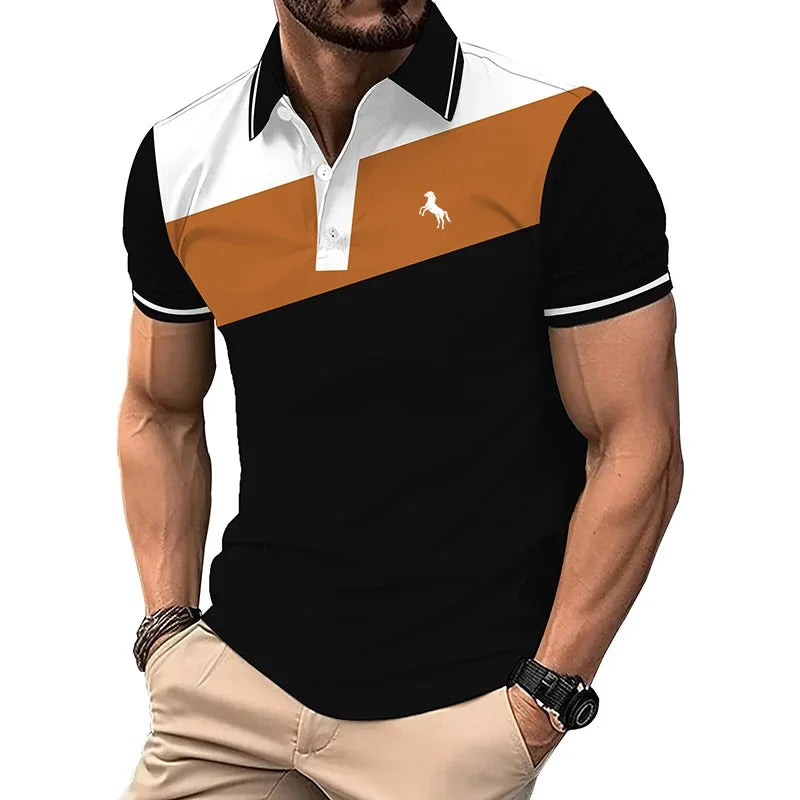 Men's Casual Short Sleeve Spell Color Button Polo Shirt