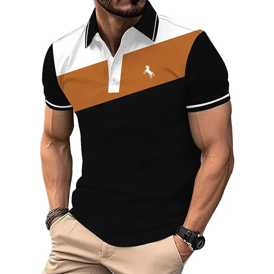 Men's Casual Short Sleeve Spell Color Button Polo Shirt