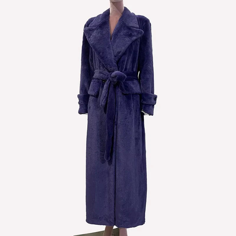 Women's Fluffy Thick Soft Maxi Faux Fur Double Breasted Coat