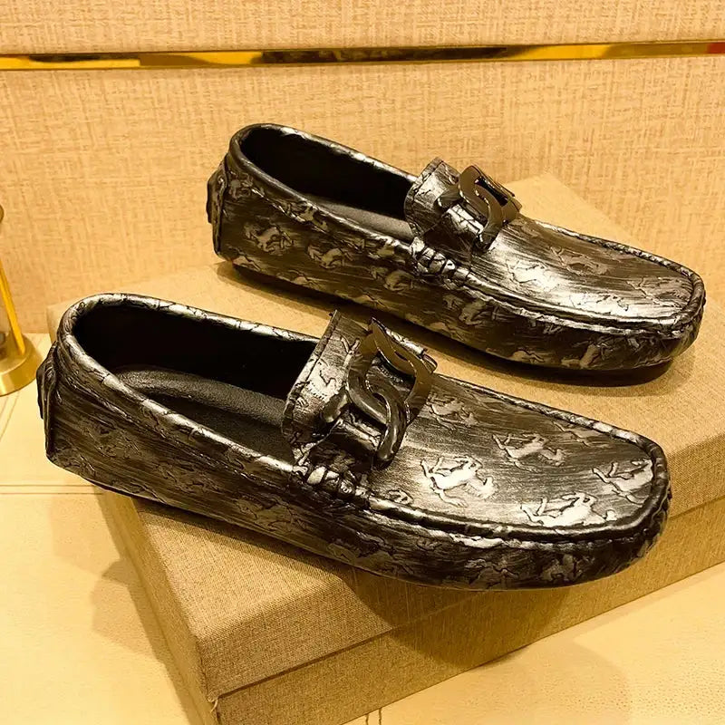 Men's Crocodile Print Leather Slip On Breathable Moccasins Shoes