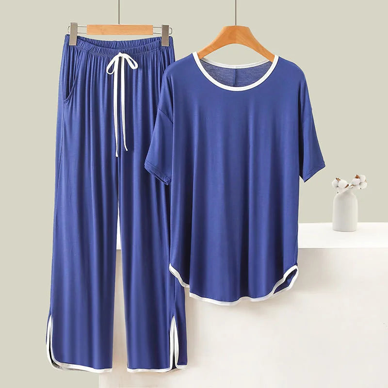 Women's 2Pcs T-Shirt Pant Loose Soft Loungewear Pajamas Set