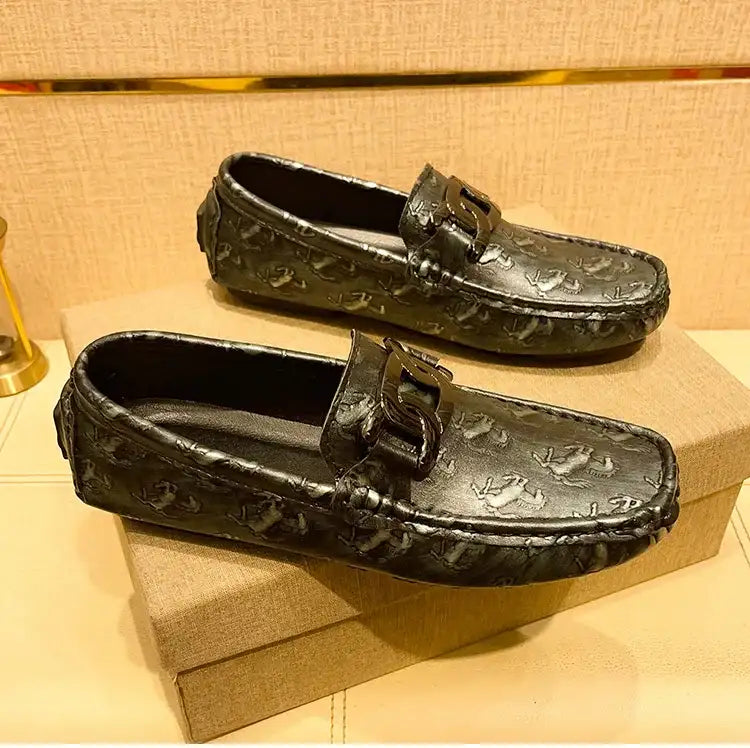 Men's Crocodile Print Leather Slip On Breathable Moccasins Shoes
