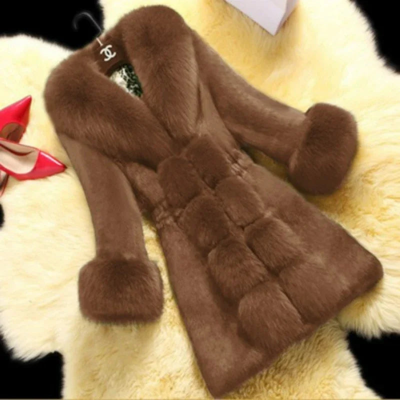 Women's Mid Length Large Size Fur Collar Coat