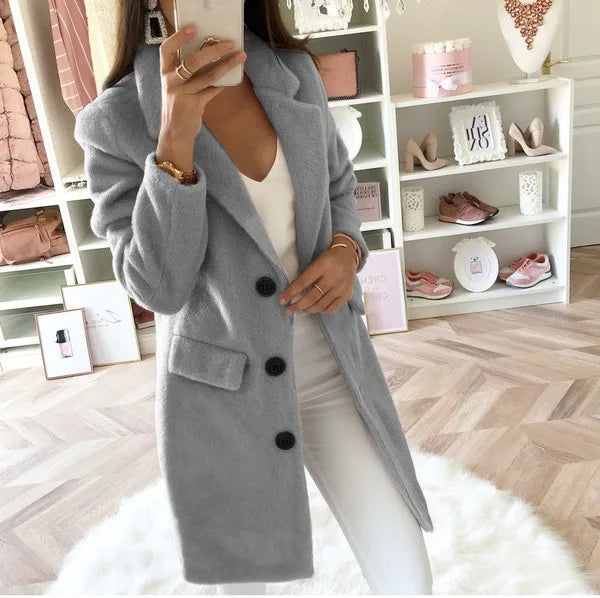 Women's Medium Length Double Breasted Woolen Coat