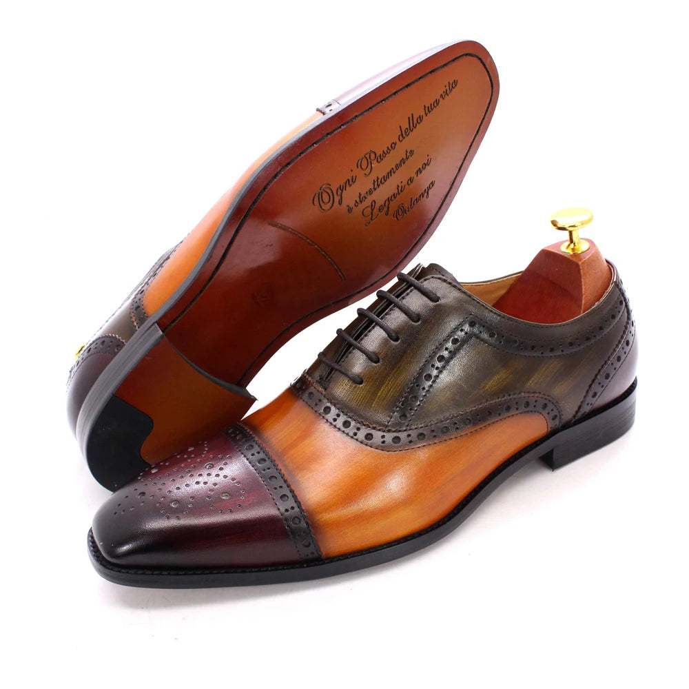 Men‘s Handmade Genuine Leather Oxford Calfskin Brogue Shoes