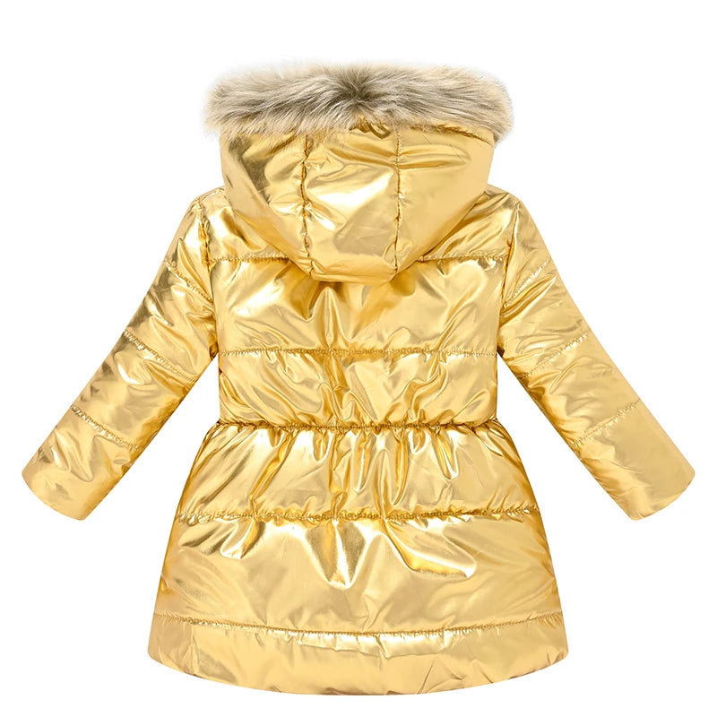 Girls Princess Waterproof Shiny Hooded Jacket