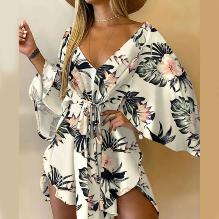 Women's Bohemian Loose Vacation Beach Ruffle Dress