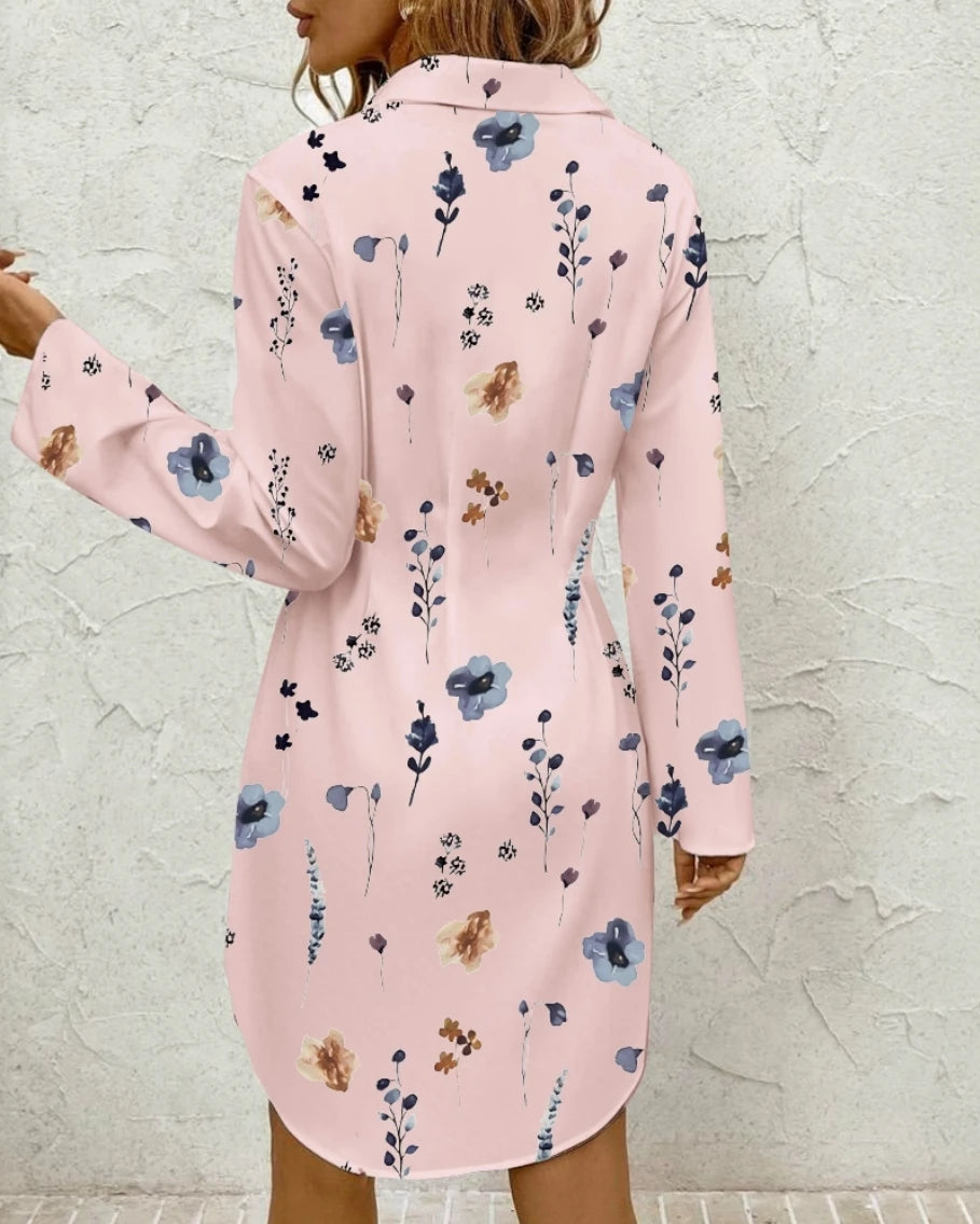 Women's Long Sleeve Midi Slim Waist Beach Dress