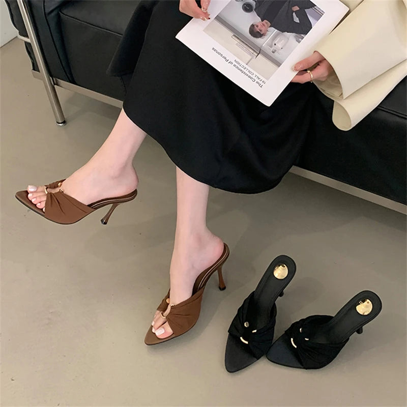 Women's Open Toe Thin High Stripper Party Slides Slippers