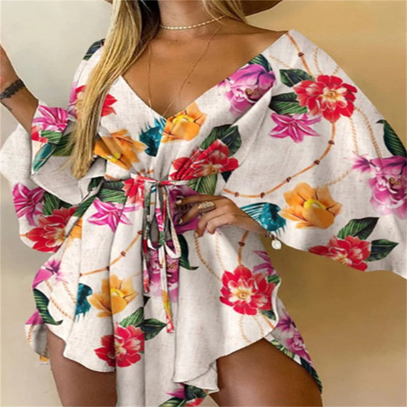 Women's Bohemian Loose Vacation Beach Ruffle Dress