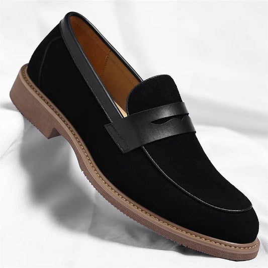 Men's Retro Cow Suede Leather Business Loafers Shoes