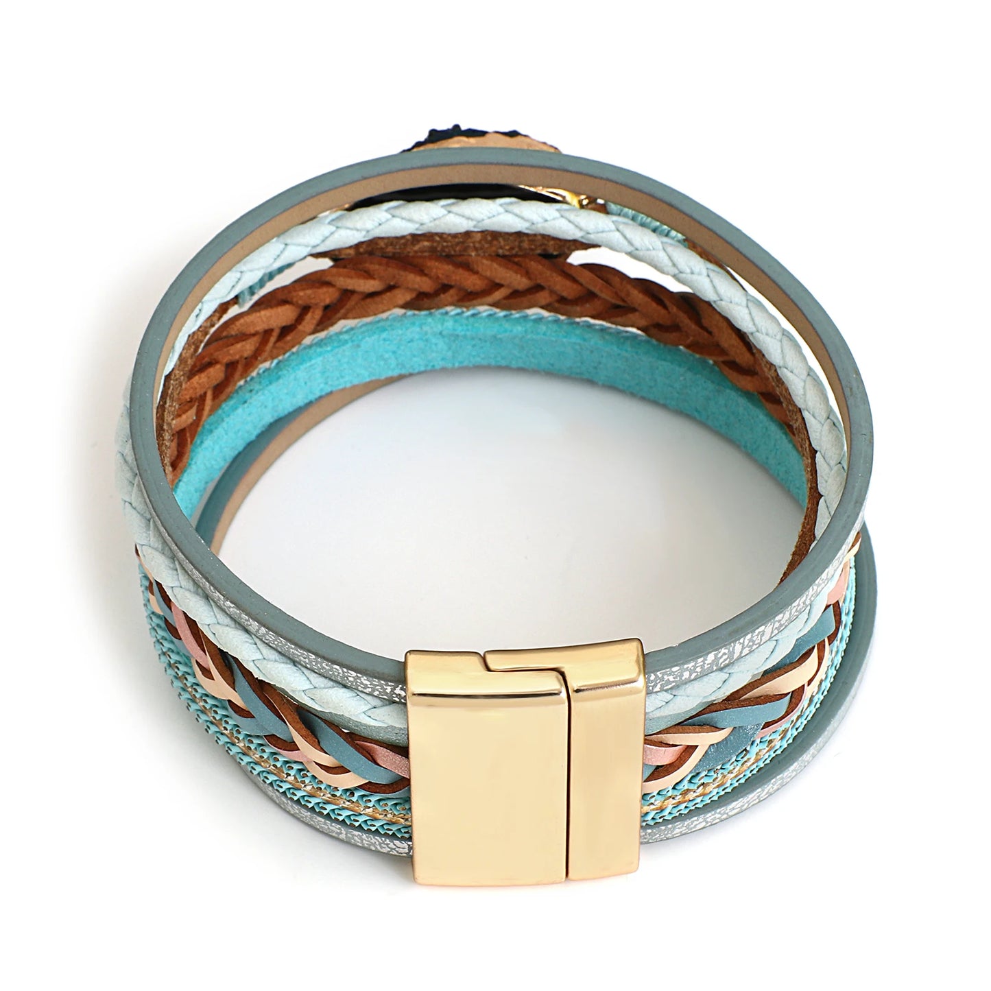 Women's Boho Colorful Stone Leather Multilayer Braided Bracelet